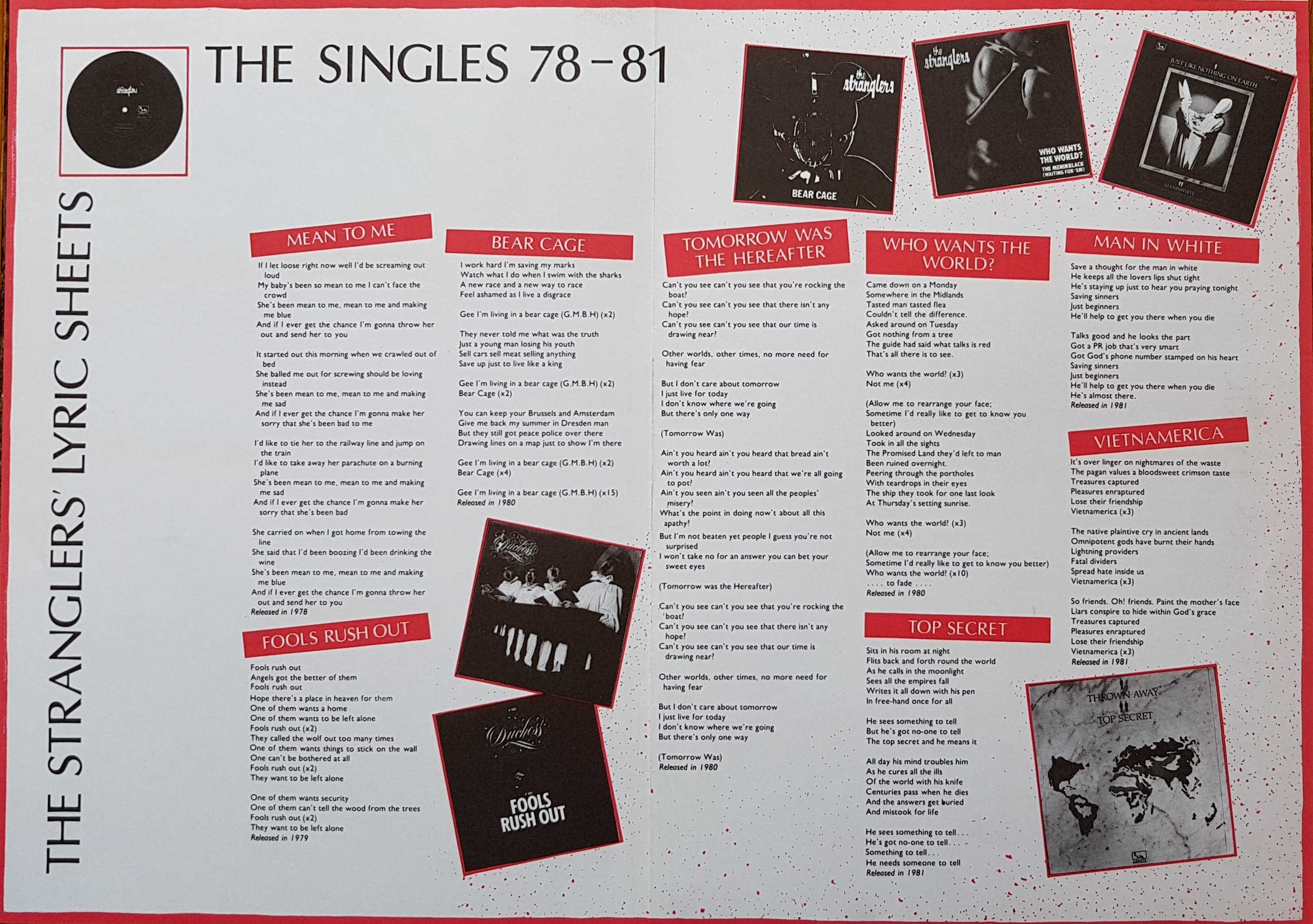Picture of TSLYCSH The singles 77-78 lyric sheets by artist The Stranglers  from The Stranglers